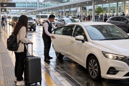 An arriving passenger meets a private driver at Tan Son Nhat Airport before continuing directly to Vung Tau