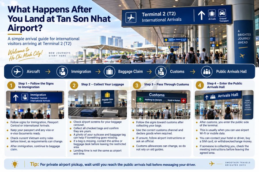 International passengers follow immigration, baggage claim and customs procedures after landing at Tan Son Nhat Airport International passengers follow immigration, baggage claim and customs procedures after landing at Tan Son Nhat Airport