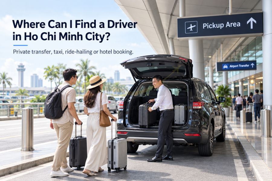 Travelers compare private drivers, taxis, ride-hailing apps and hotel transport options after arriving in Ho Chi Minh City