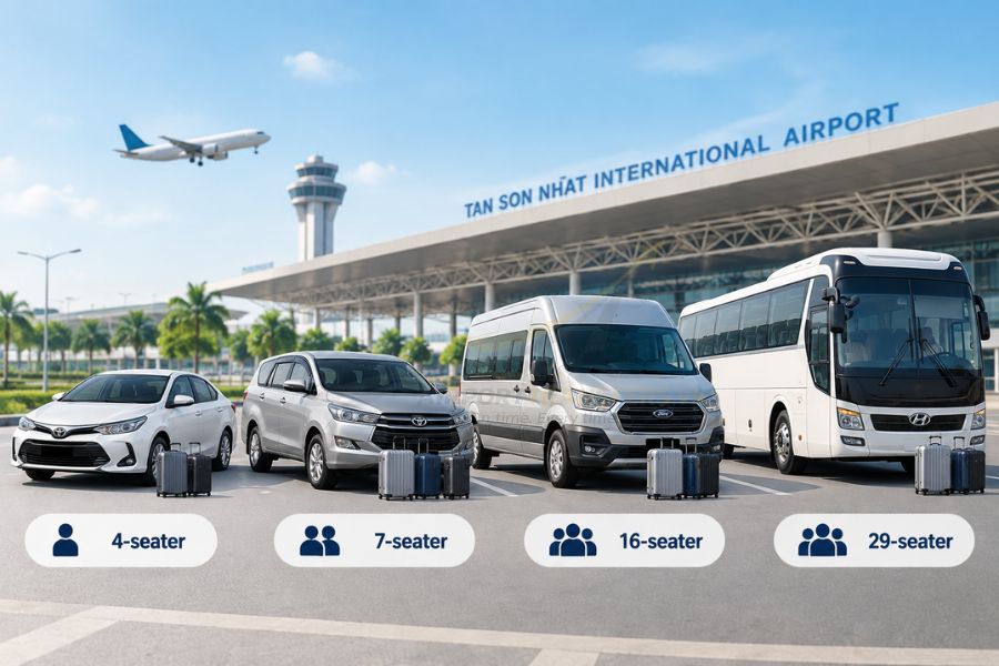 Sedans, SUVs, minibuses and larger coaches provide different space for passengers, suitcases and group travel