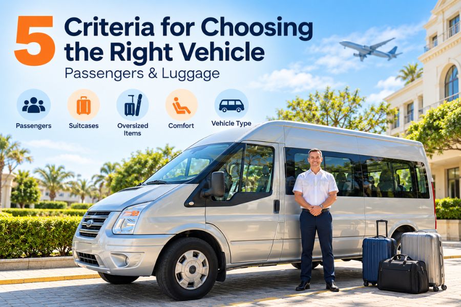 Private transfers provide pre-arranged pickup, while taxis, ride-hailing and public transport follow different booking methods